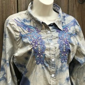Ladies XL ROAR Western Shirt- Crystals & Back Lace